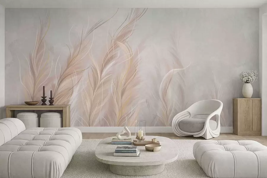 Wall Mural Photo Wallpaper Soft abstract feathers in light neutral tones w05153