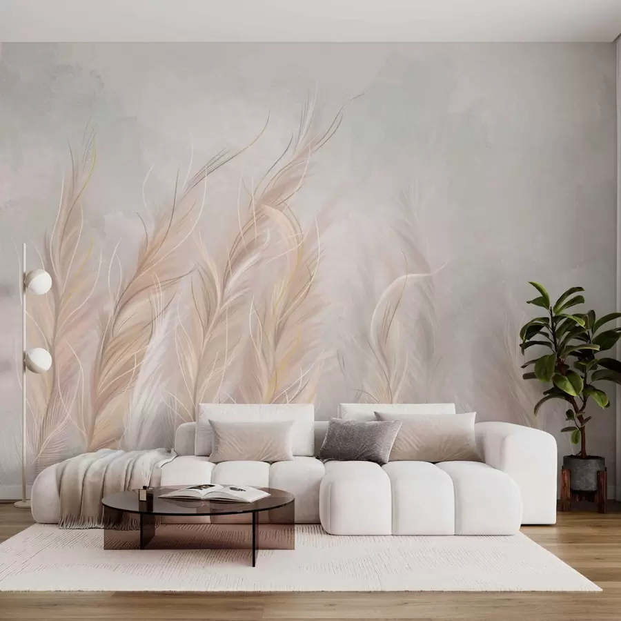wall murals Soft abstract feathers in light neutral tones w05153