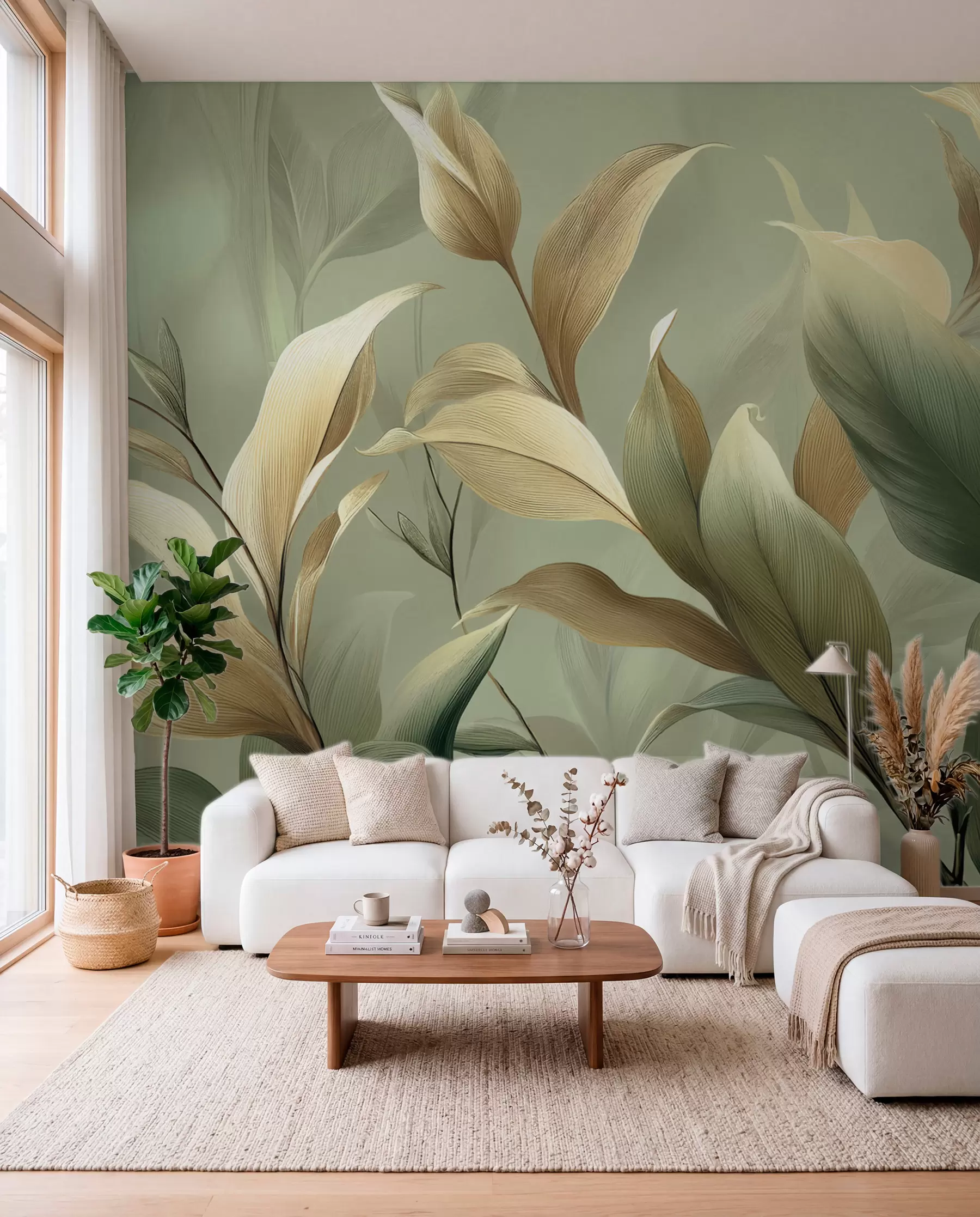 peintures murales Grandes feuilles tropicales w09688