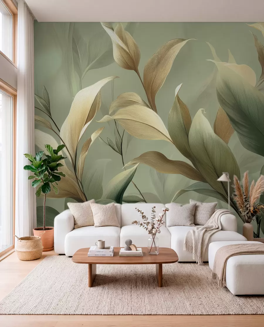 wall murals Large tropical leaves w09688