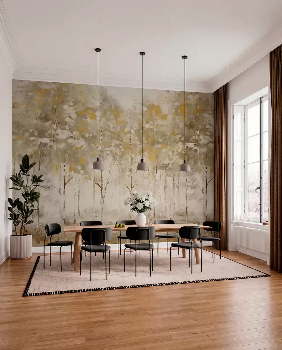 Wall Mural Photo Wallpaper Stylized forest with slender trees in warm tones w05221