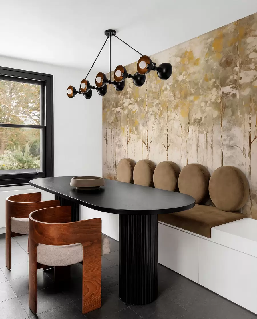 wall murals Stylized forest with slender trees in warm tones w05221