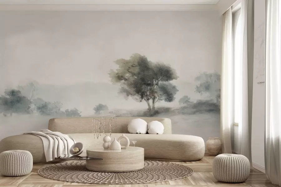murales Paisaje tranquilo con un árbol y formas suaves y difuminadas. w05223v1