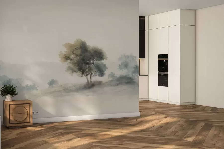 Wall Mural Photo Wallpaper Calm landscape with a tree and soft blurred forms w05223v1