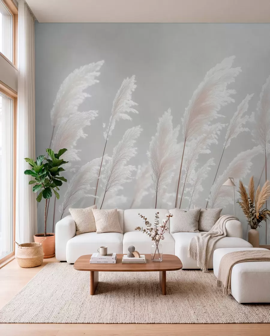 Wall Mural Photo Wallpaper Soft white pampas grass in gentle morning light w09717
