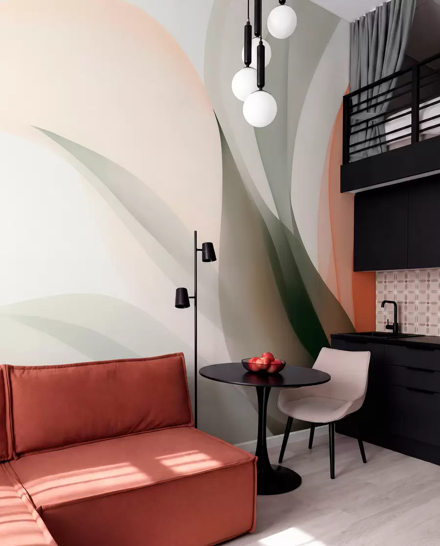 Wall Mural Photo Wallpaper Abstract pastel waves in orange and green tones w09718