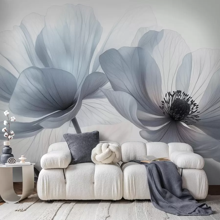 Wall Mural Photo Wallpaper Translucent bluish-white flowers on a light background w09720