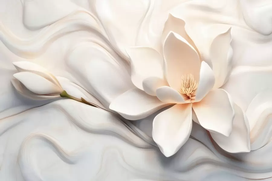 murais de parede Magnólia branca tridimensional com imitação de textura de mármore em relevo w09729