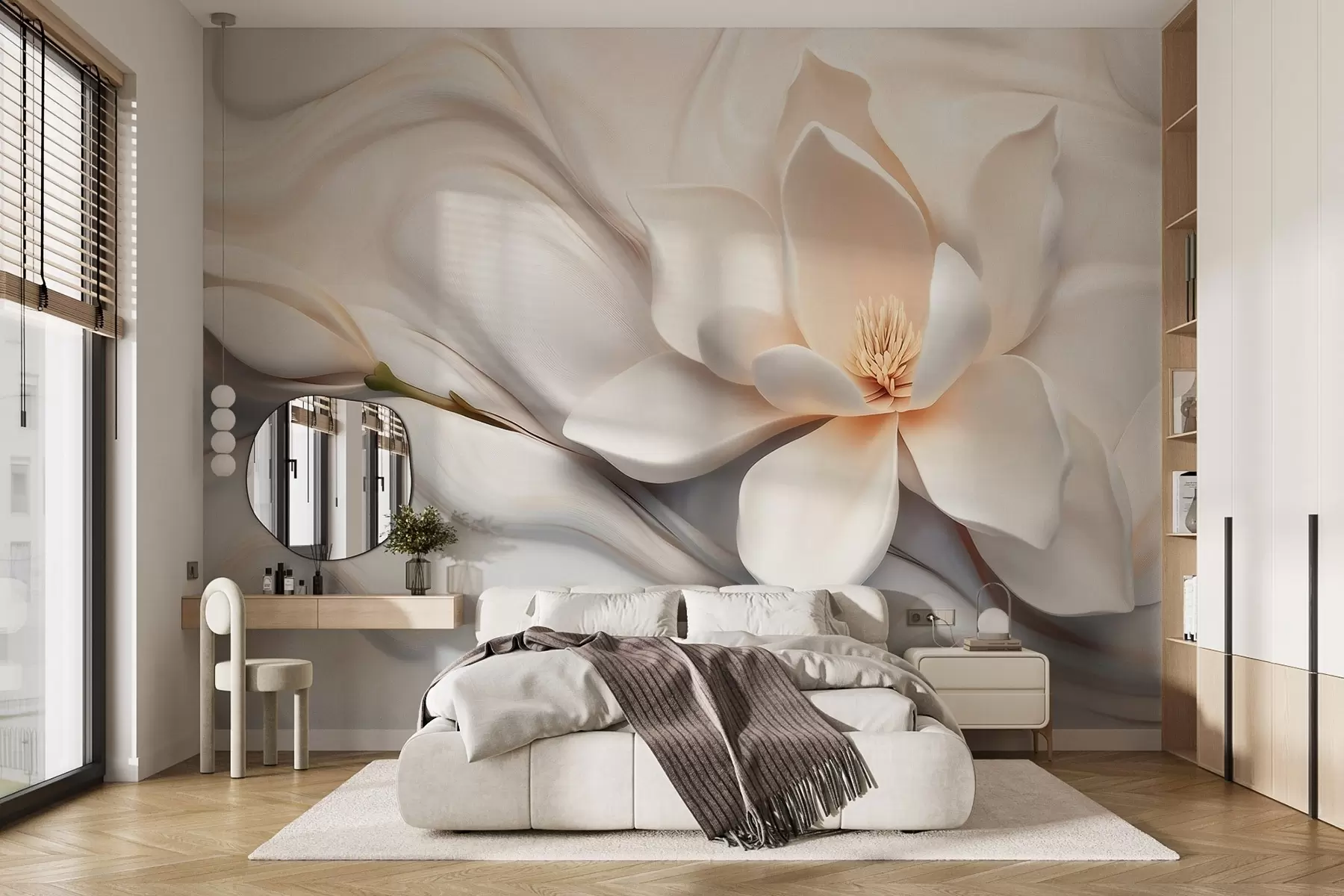 Wall Mural Photo Wallpaper Three-dimensional white magnolia with marble texture imitation in relief w09729