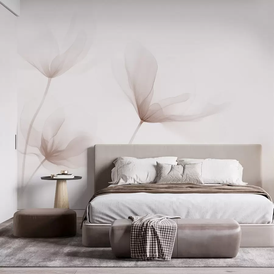 Wall Mural Photo Wallpaper Airy beige flowers in minimalist light style w09734
