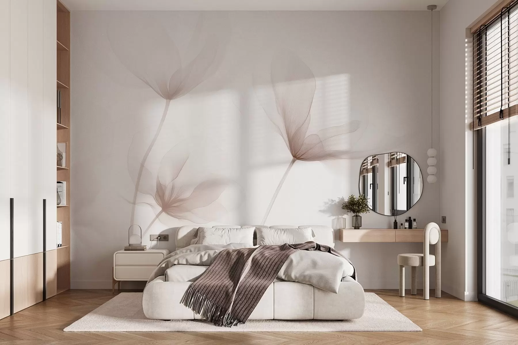 peintures murales Fleurs beiges aériennes dans un style minimaliste et lumineux w09734