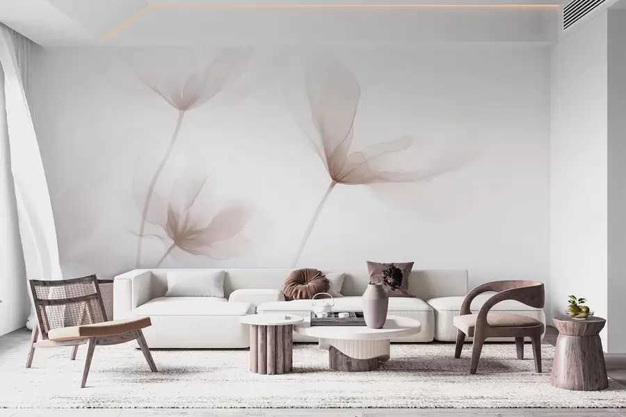 Wall Mural Photo Wallpaper Airy beige flowers in minimalist light style w09734