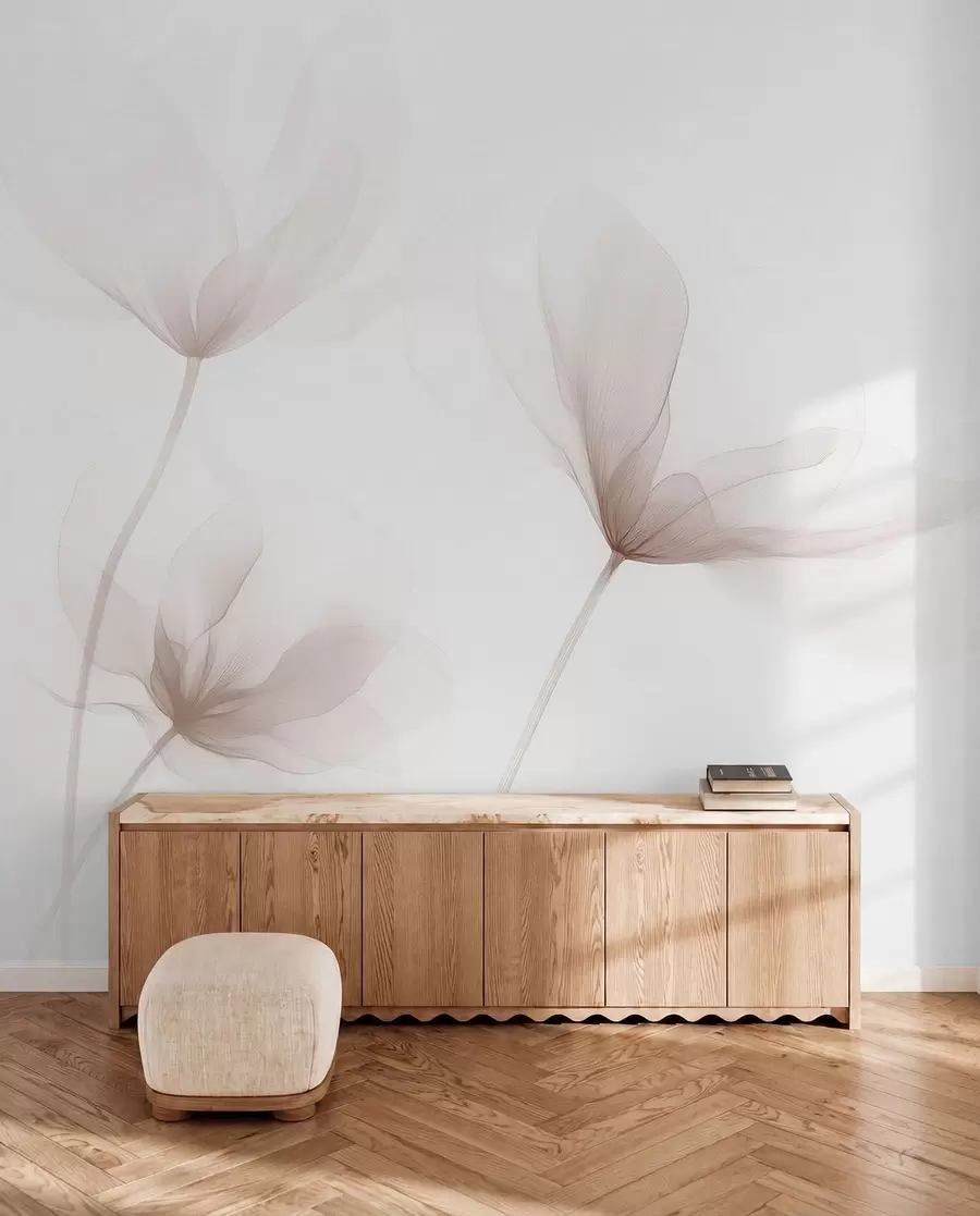 peintures murales Fleurs beiges aériennes dans un style minimaliste et lumineux w09734
