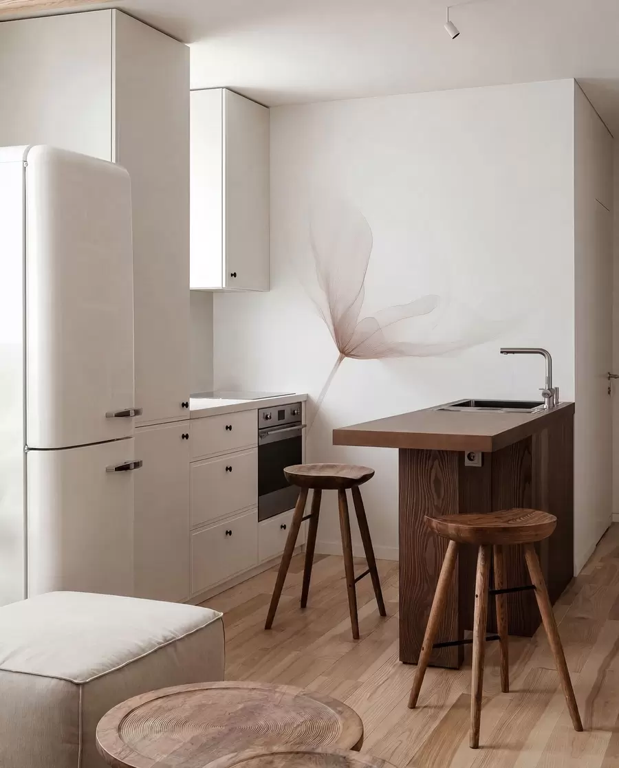 peintures murales Fleurs beiges aériennes dans un style minimaliste et lumineux w09734