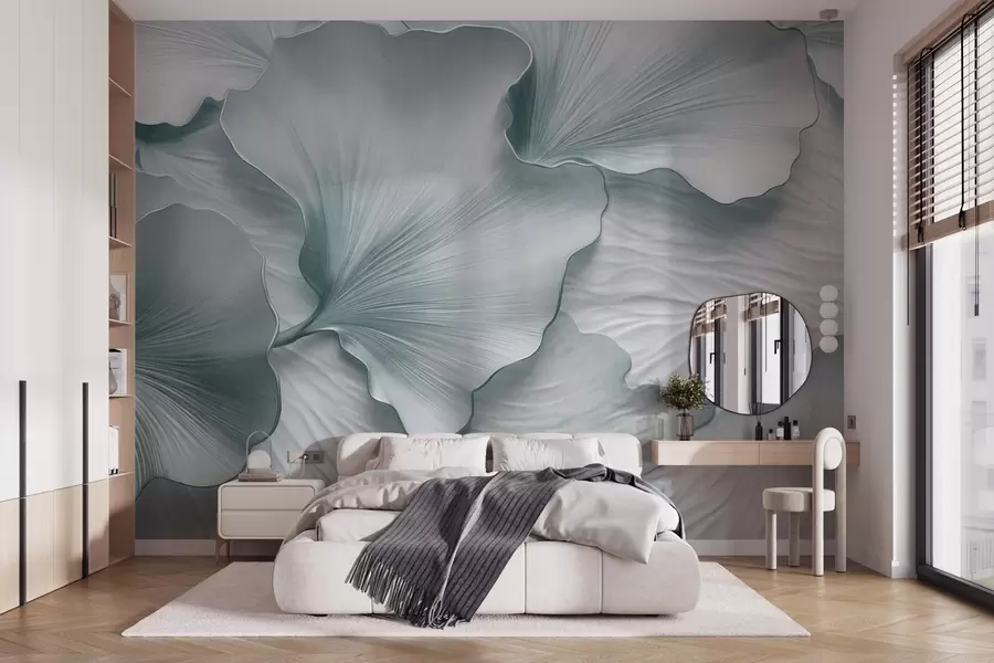 Wall Mural Photo Wallpaper Textured, blue and white ginkgo leaves petals with delicate organic print w09741v1