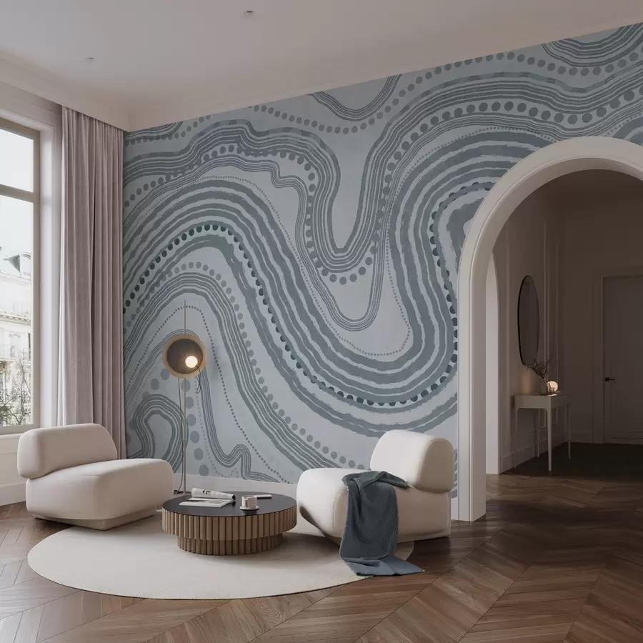 Wall Mural Photo Wallpaper Abstract blue wavy lines and dots, modern textured art w09747v3