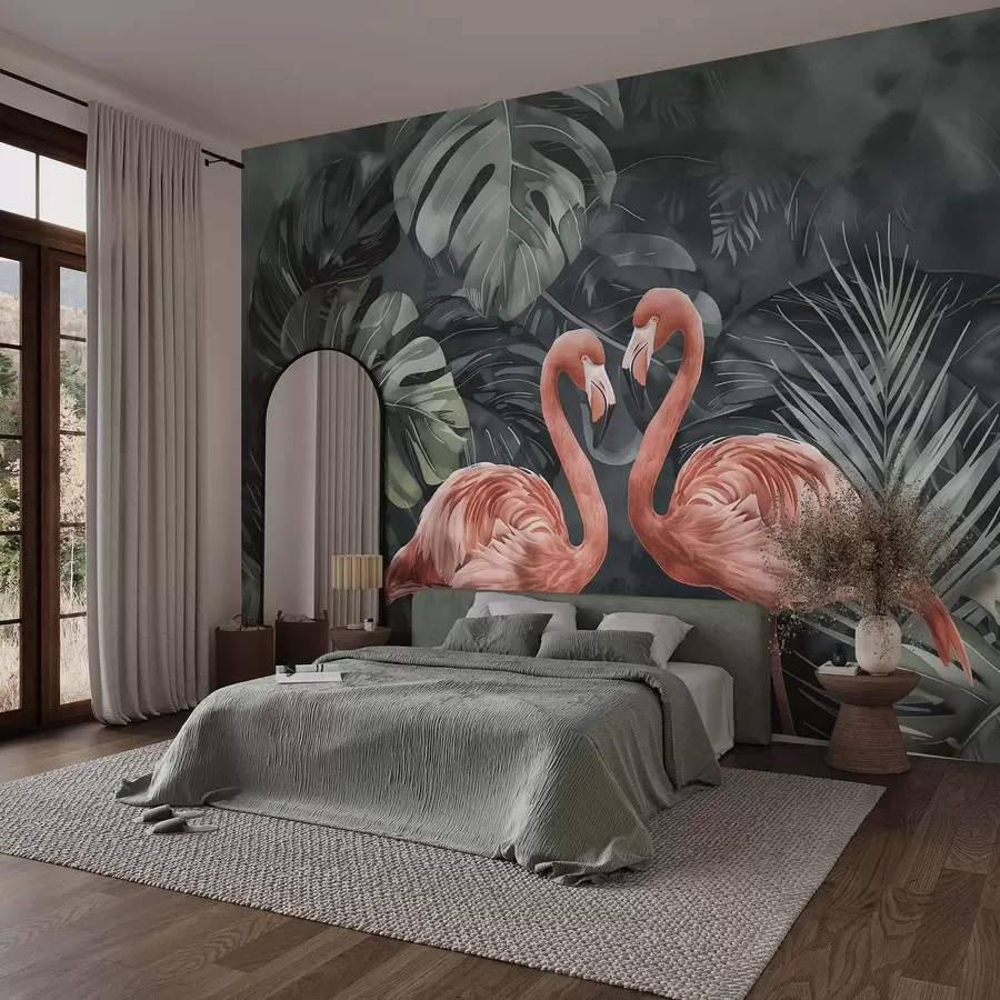 Wall Mural Photo Wallpaper A pair of flamingos in tropical plants w09687