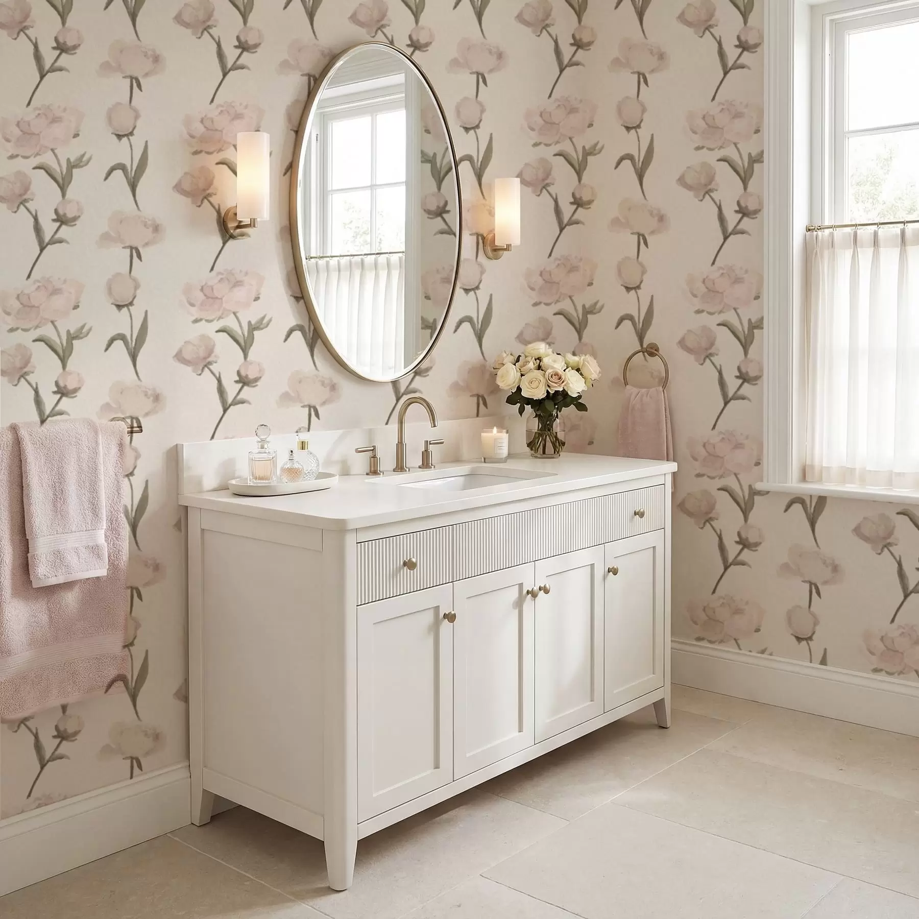 Wall Mural Photo Wallpaper Soft pink peonies on light background a01114