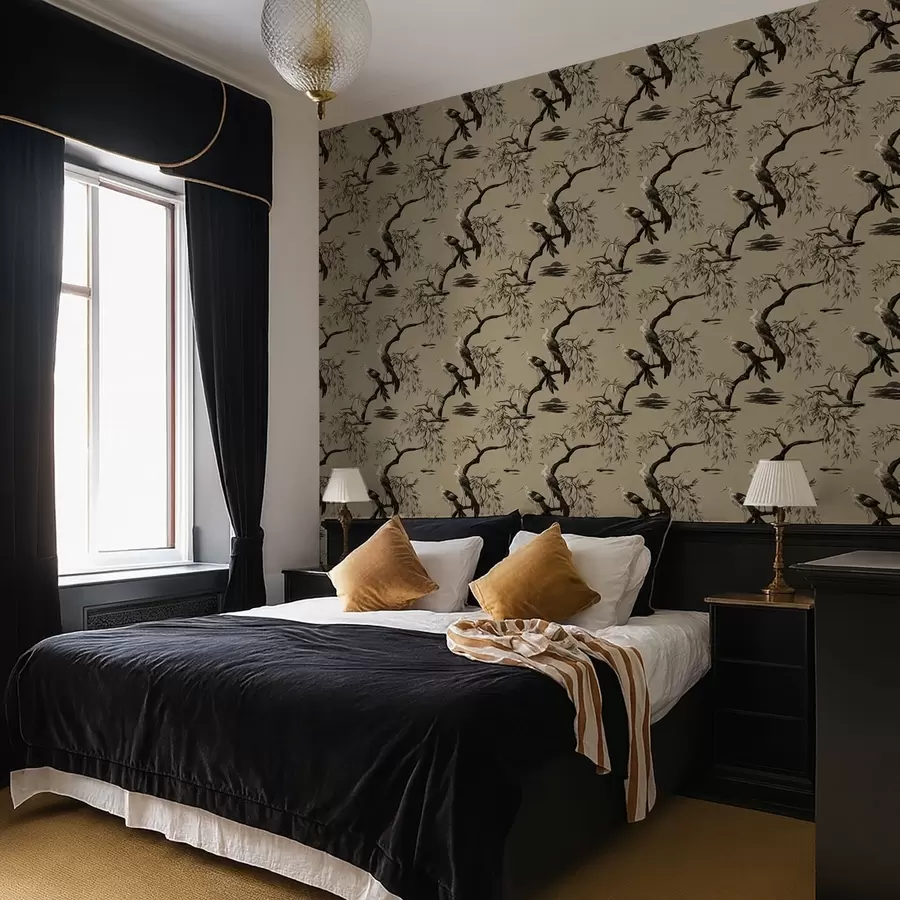 Wall Mural Photo Wallpaper Birds on branch in monochrome tones a01116v2