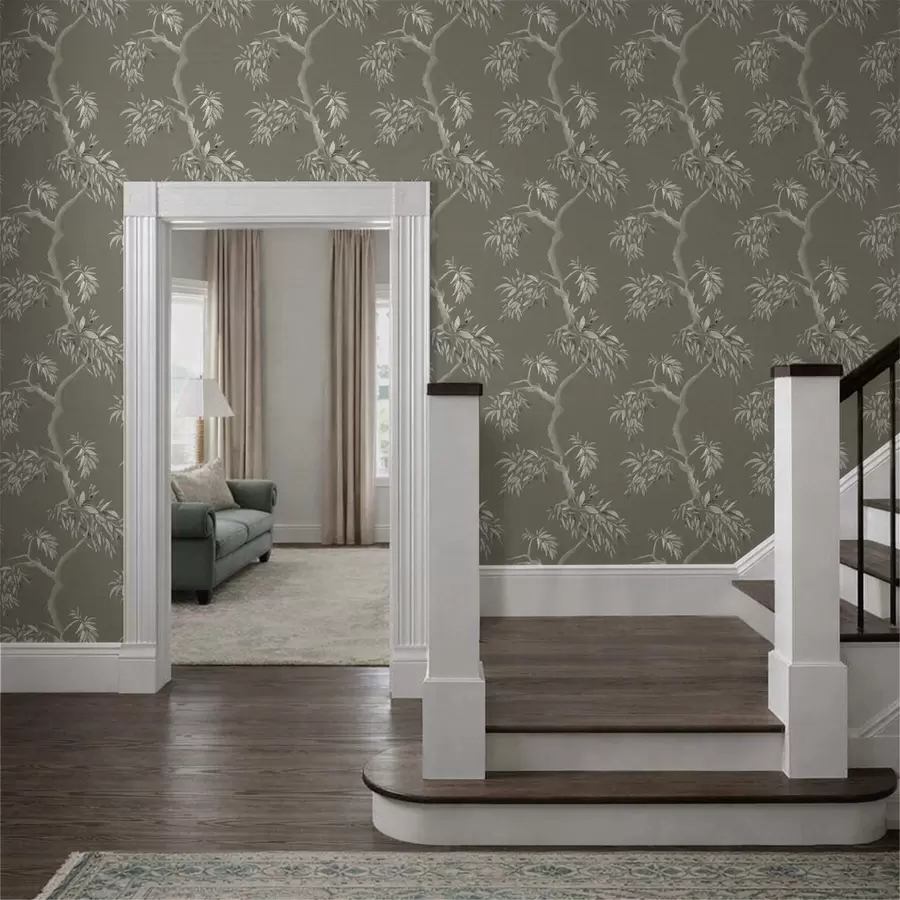 Wall Mural Photo Wallpaper Light branch with leaves on olive background a01117v1