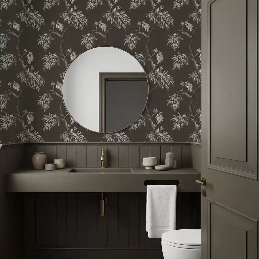 Wall Mural Photo Wallpaper Monochrome branch with leaves on dark background a01117v2