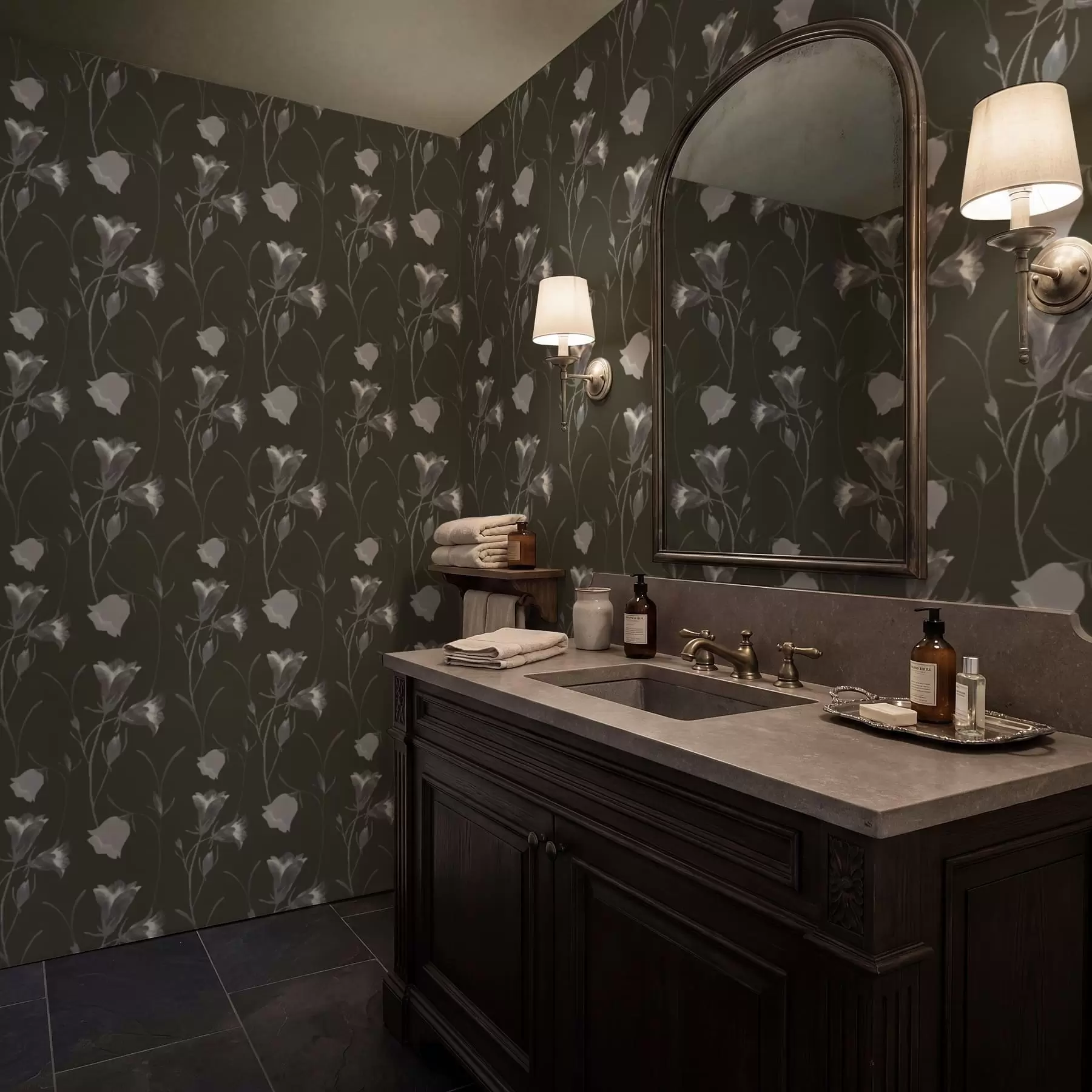 wall murals Gray bell flowers on dark background a01119v1