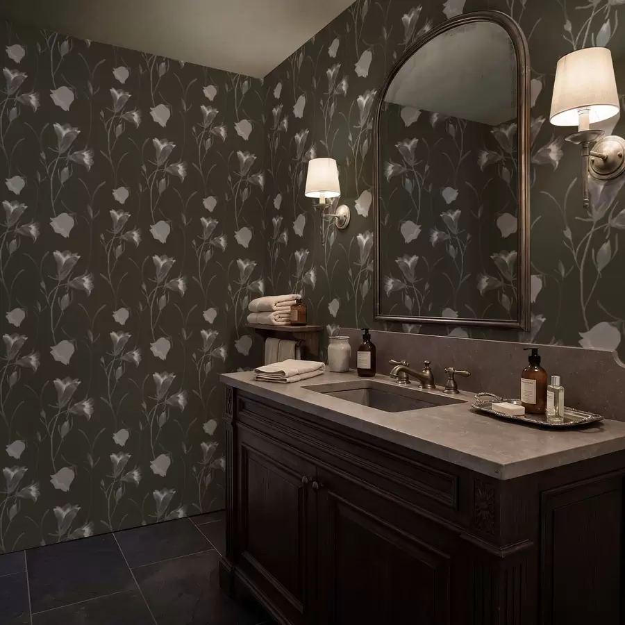 murales Flores grises en forma de campana sobre fondo oscuro a01119v1