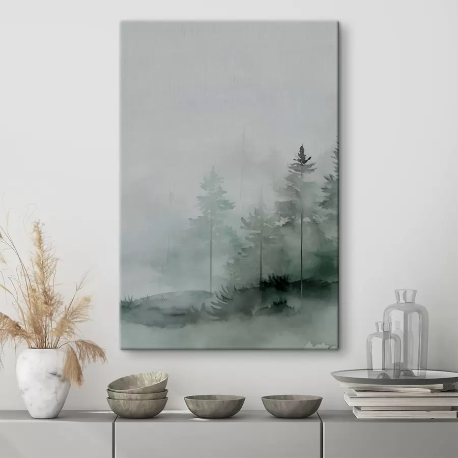 wall murals Fir trees in the forest, watercolor imitation s47998