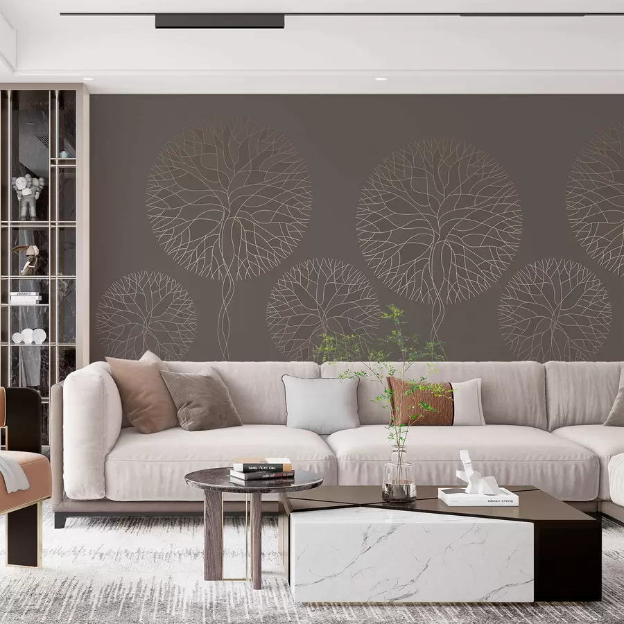 Wall Mural Photo Wallpaper Fantasy linear trees with lush crowns in elegant mocha tones w05213v1
