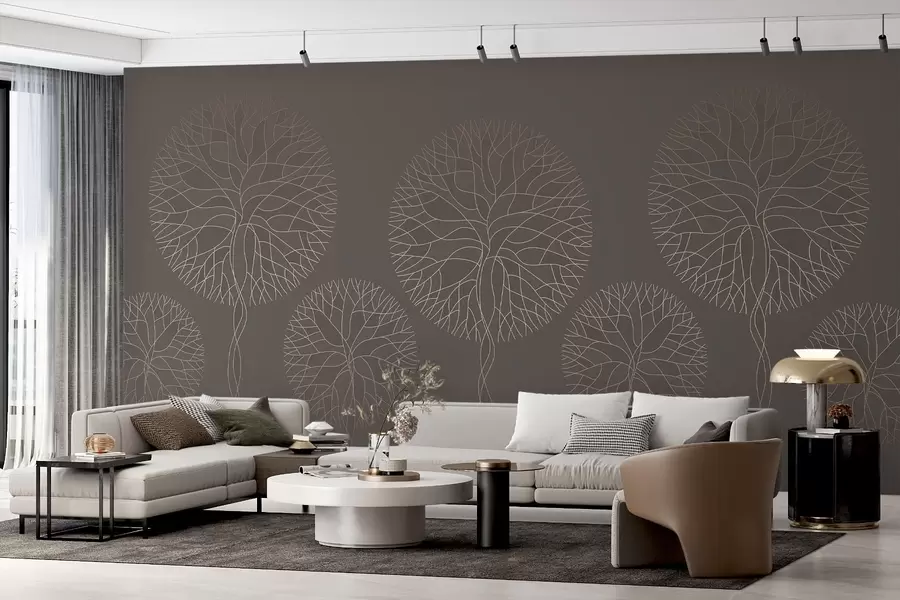 Wall Mural Photo Wallpaper Fantasy linear trees with lush crowns in elegant mocha tones w05213v1