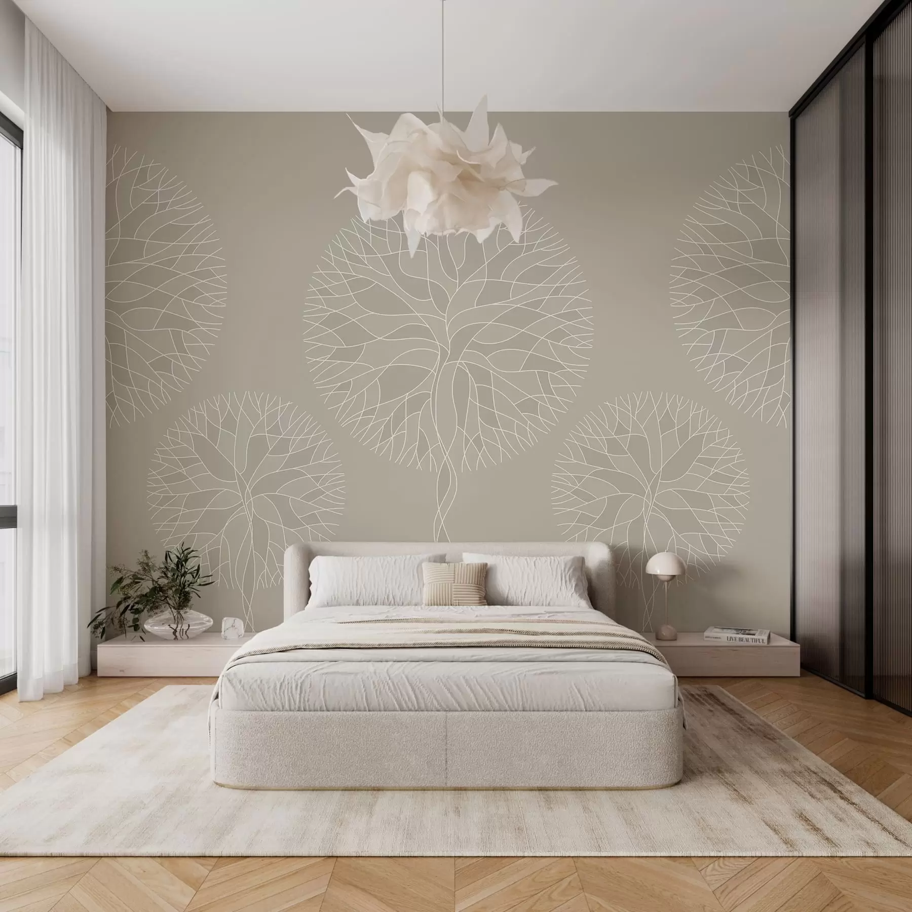 Wall Mural Photo Wallpaper Fantasy linear trees with lush crowns in beige tones w05213v3
