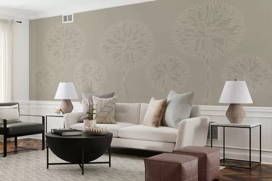 Wall Mural Photo Wallpaper Fantasy linear trees with lush crowns in beige tones w05213v3