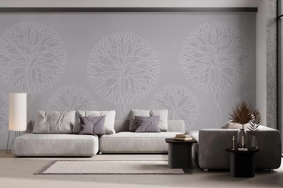 Wall Mural Photo Wallpaper Fantasy linear trees with lush crowns in light grey tones w05213v4