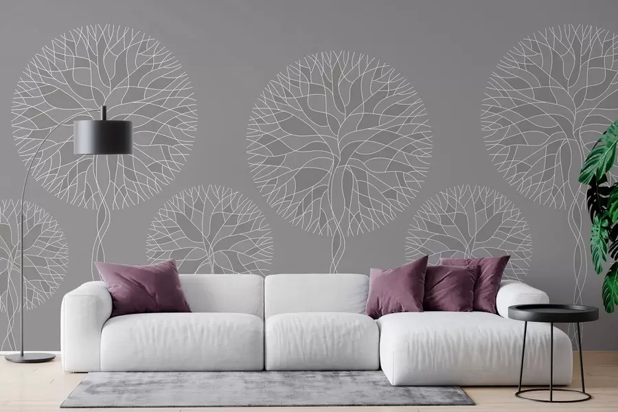 Wall Mural Photo Wallpaper Fantasy linear trees with lush crowns in medium grey tones w05213v5