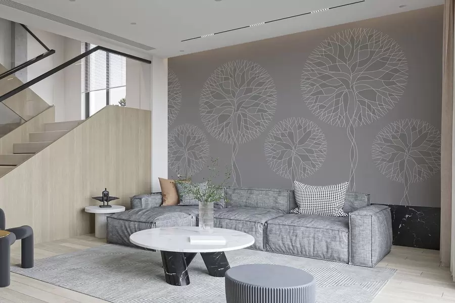 Wall Mural Photo Wallpaper Fantasy linear trees with lush crowns in medium grey tones w05213v5
