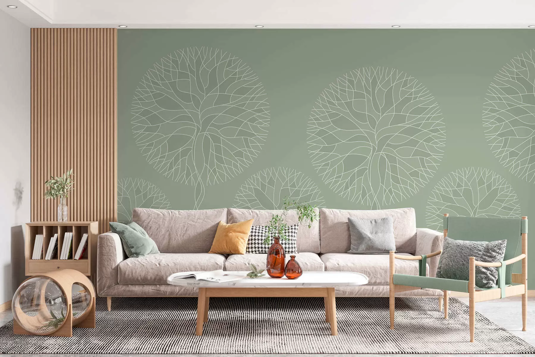 Wall Mural Photo Wallpaper Fantasy linear trees with lush crowns in light green tones w05213v6