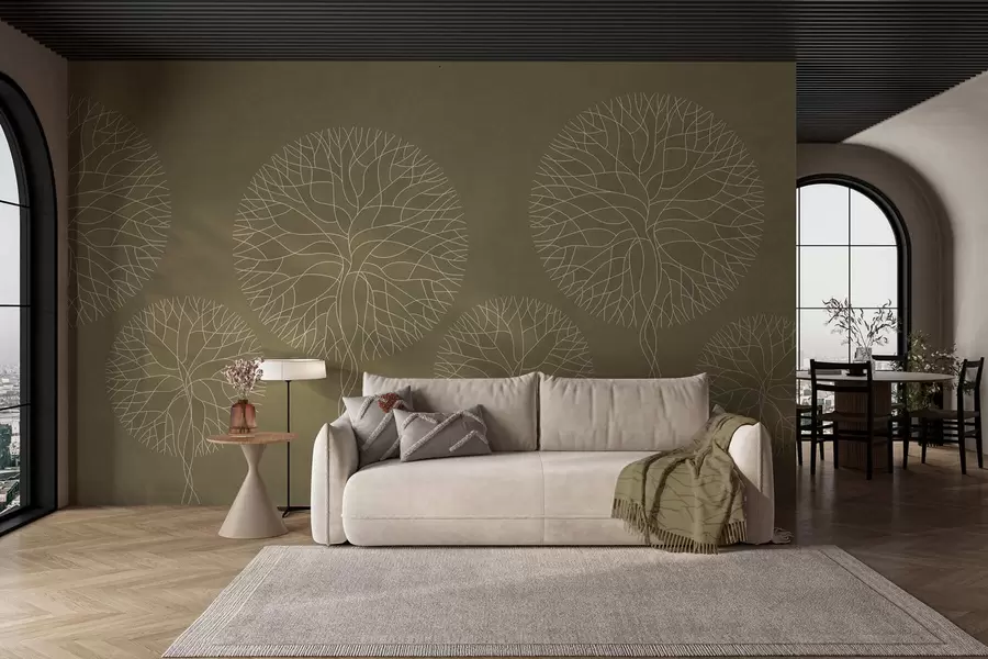 Wall Mural Photo Wallpaper Fantasy linear trees with lush crowns in khaki tones w05213v7