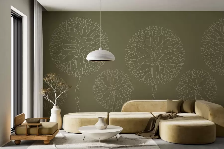 Wall Mural Photo Wallpaper Fantasy linear trees with lush crowns in khaki tones w05213v7