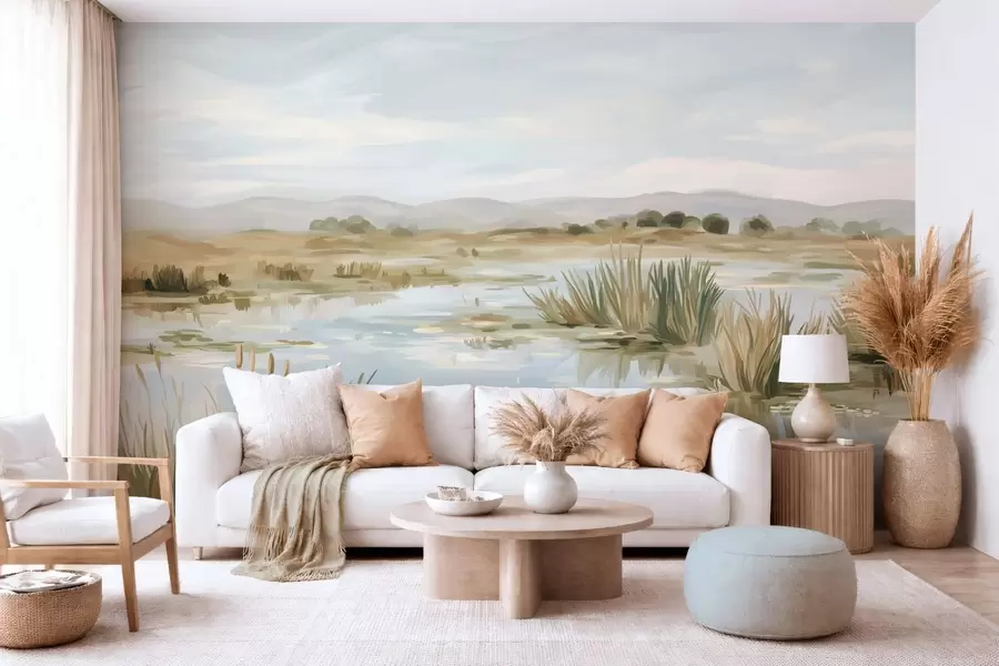 wall murals Quiet peaceful lake picturesque landscape w05214