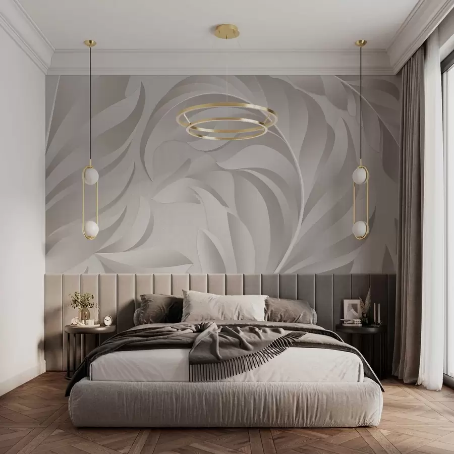 peintures murales grandes plumes texturées dans des tons nacrés w05231v2
