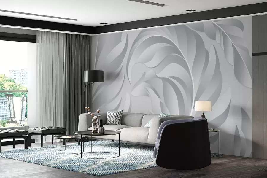 wall murals large textured feathers in shades of grey w05231v3