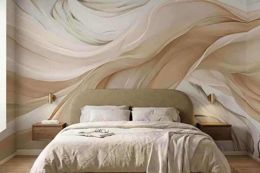 murales Ondulaciones fluidas de tela beige w05152