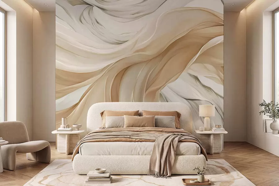 Wall Mural Photo Wallpaper Flowing beige fabric waves w05152