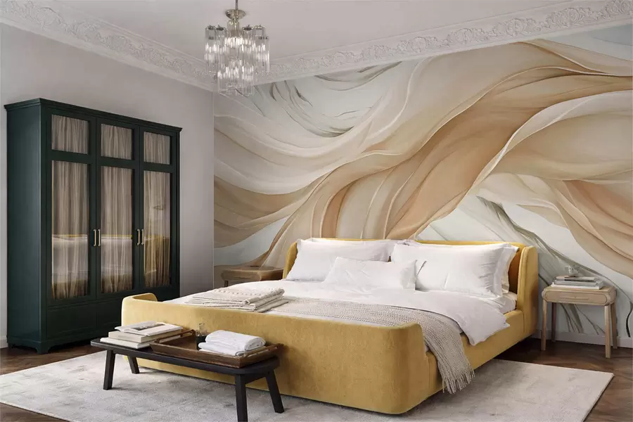 Wall Mural Photo Wallpaper Flowing beige fabric waves w05152