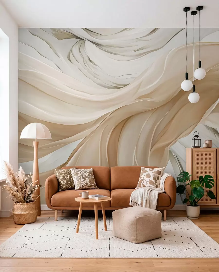 wall murals Flowing beige fabric waves w05152