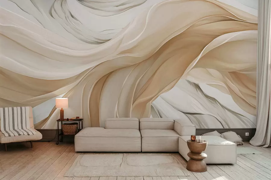 Wall Mural Photo Wallpaper Flowing beige fabric waves w05152