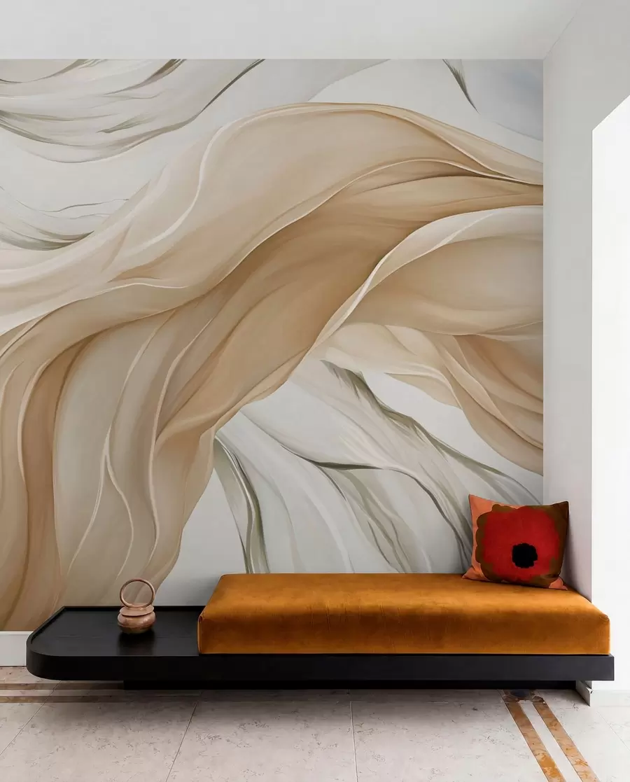 peintures murales Vagues fluides de tissu beige w05152