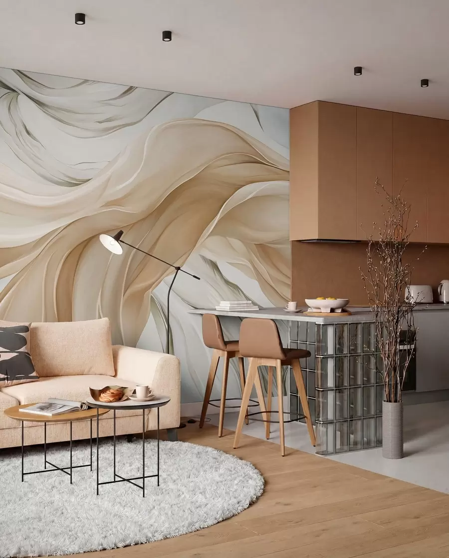 wall murals Flowing beige fabric waves w05152