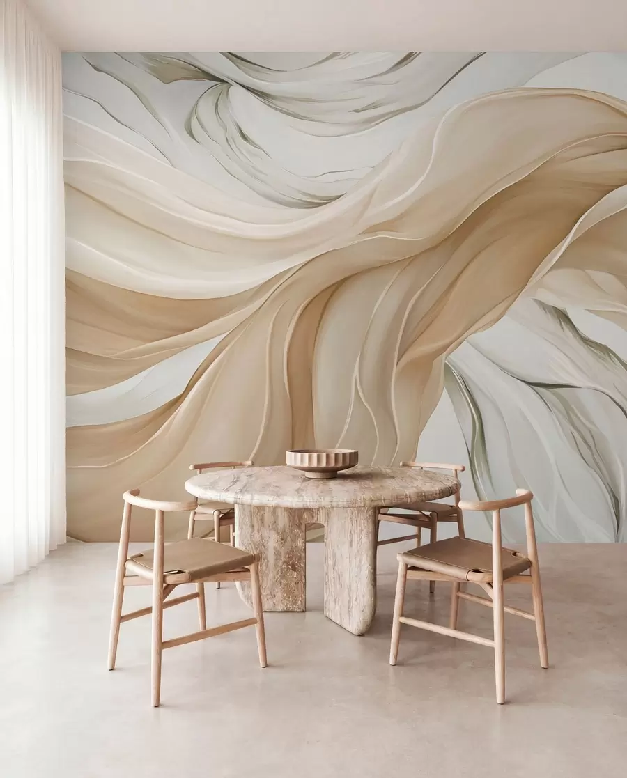 peintures murales Vagues fluides de tissu beige w05152