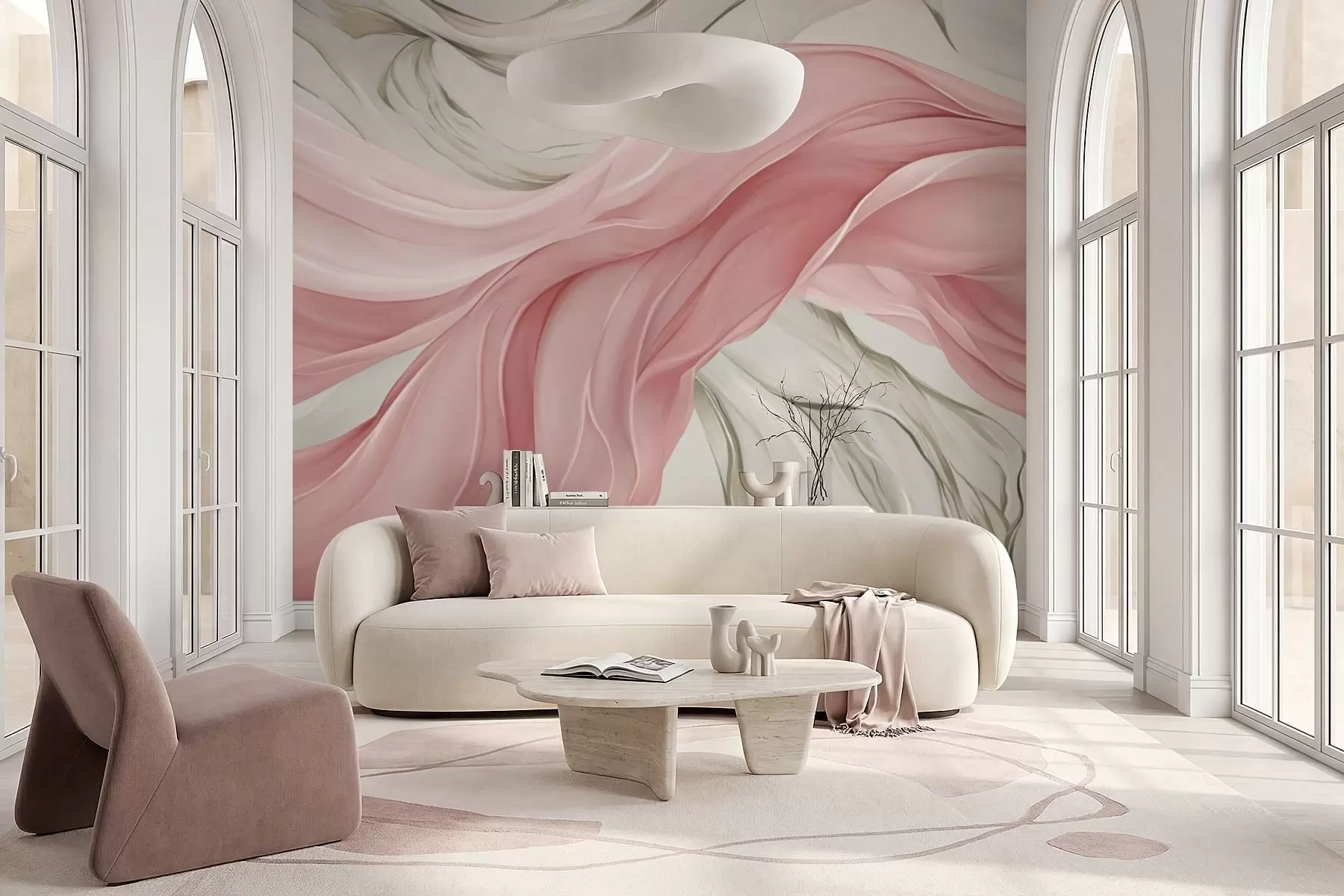wall murals Flowing pink fabric waves w05152v2
